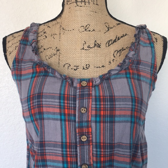 Roxy grey plaid cute tank top size small - Picture 2 of 6